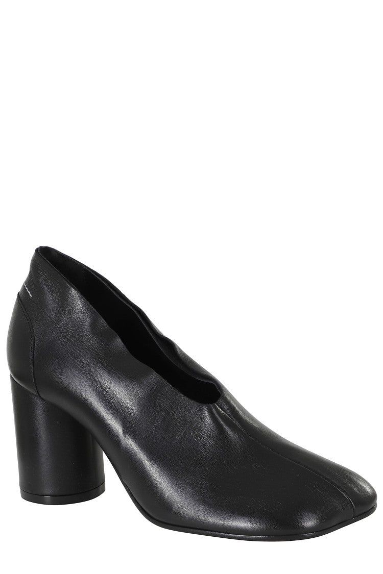 Mm6 By Maison Margiela Black Anatomical Square Toe Leather High Heel Pumps