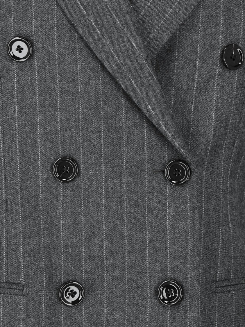 Lardini Grey Pinstripe Virgin Wool Double-Breasted Blazer