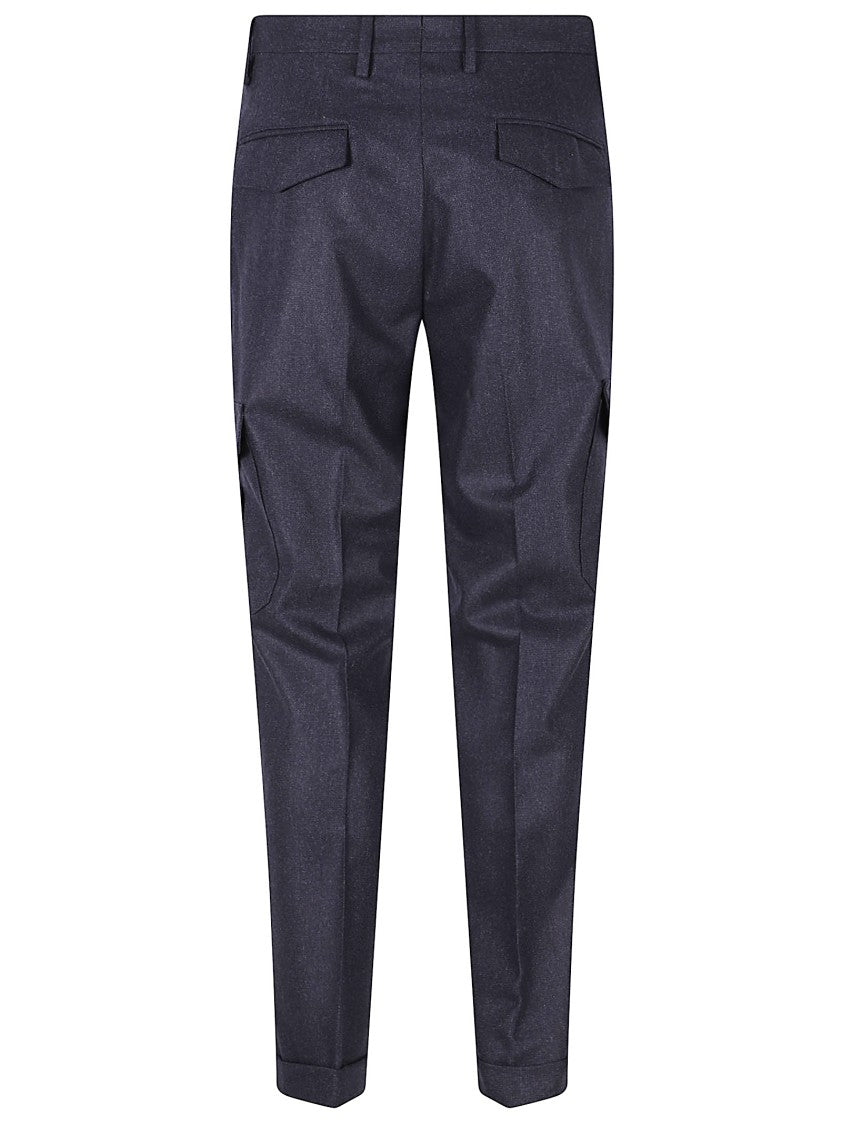 Barba Tailored Blue Wool Trousers With Cuffed Hems And Flap Pockets