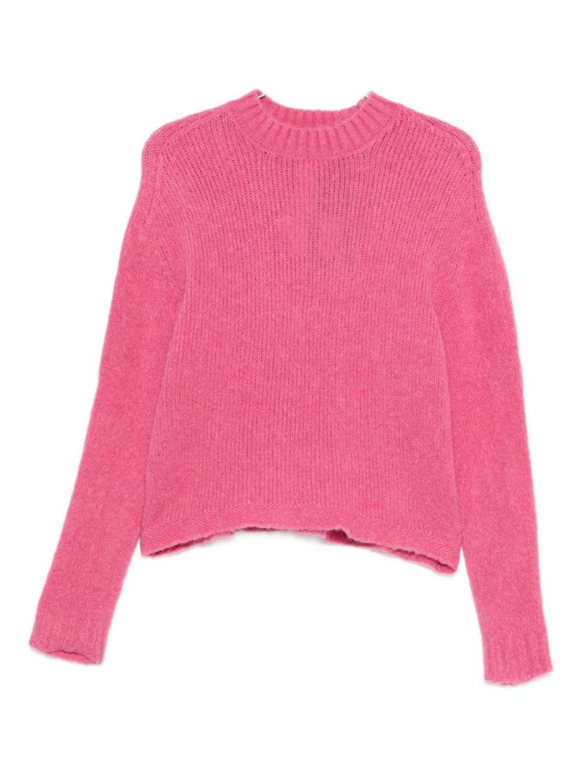 Twin-Set Pink Ribbed Knit Sweater With Cropped Hem