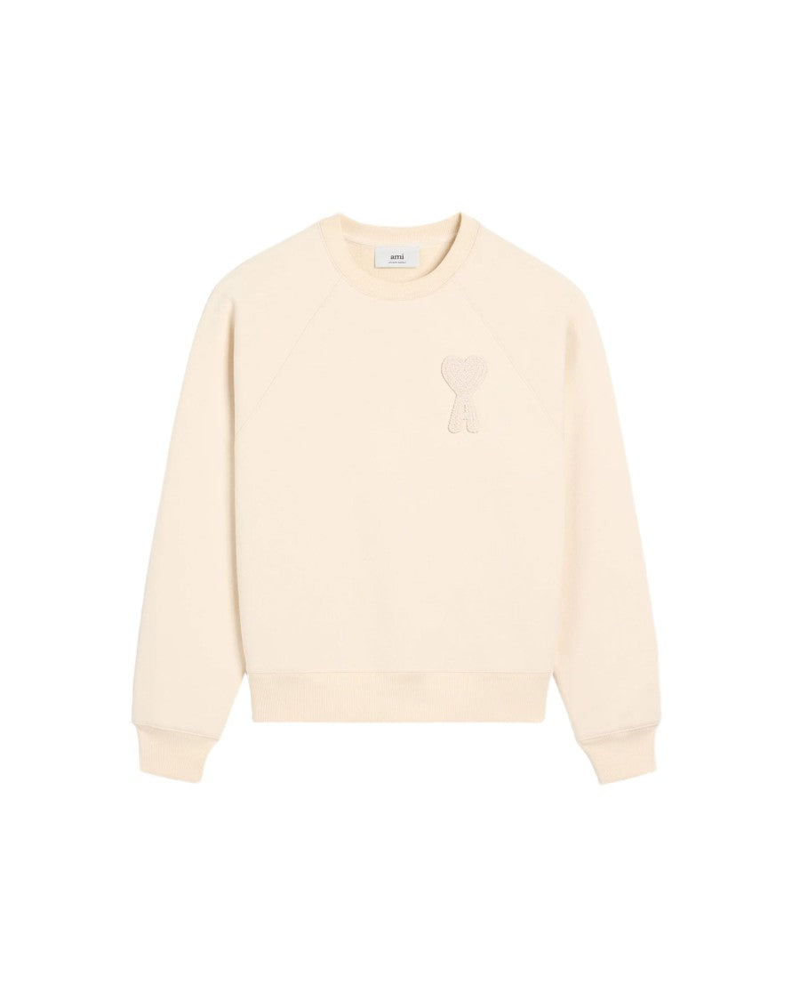 Ami Paris Organic Cotton Fleece Long Sleeve Sweatshirt With Heart Emblem