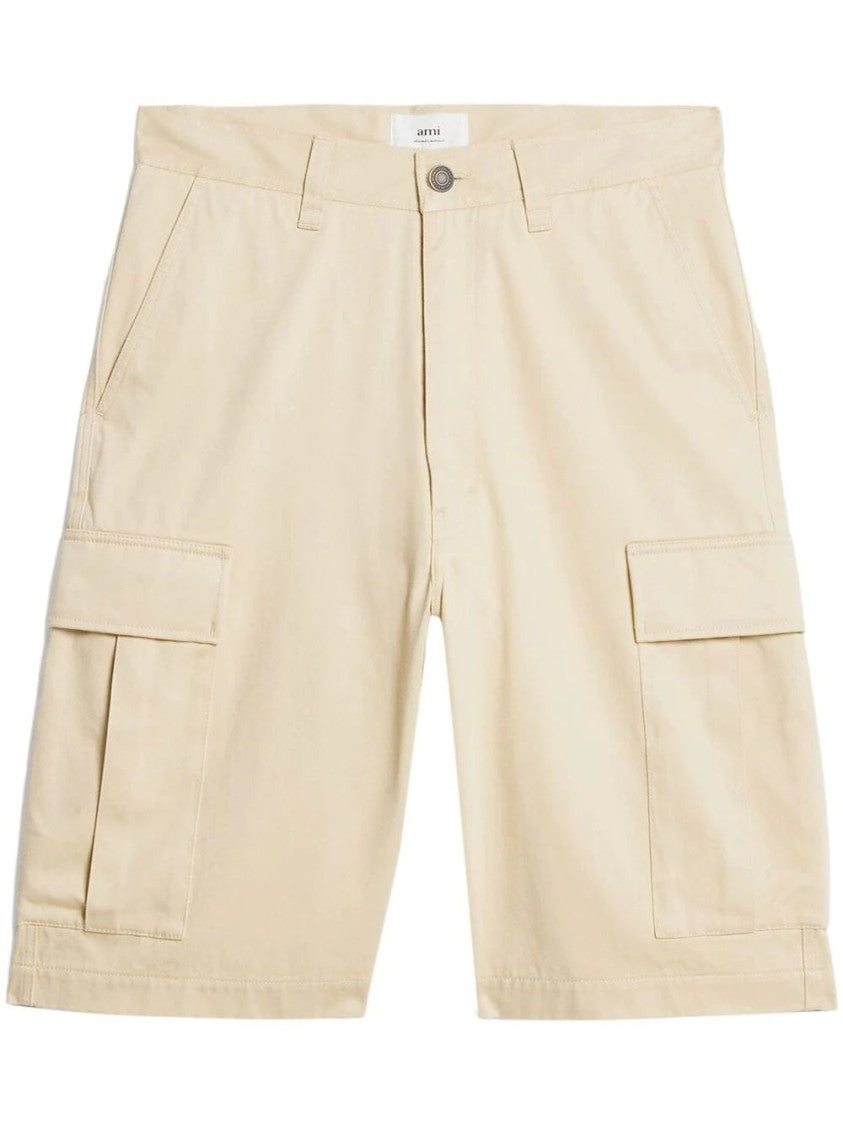 Ami Paris Beige Cargo Shorts With Relaxed Fit