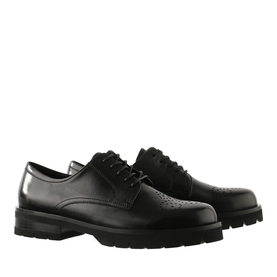 Högl Black Rocky Low-Cut Decorative Perforations Leather Shoes