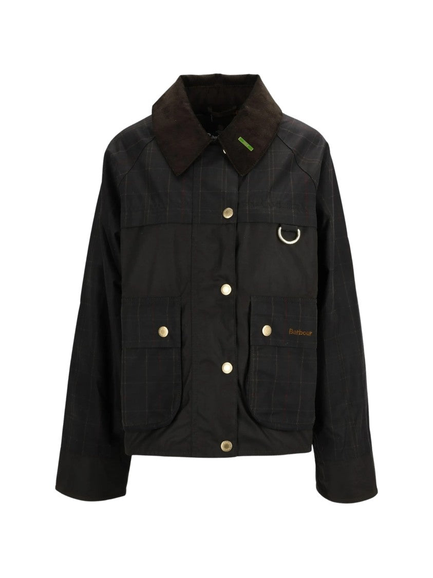 Barbour Waxed Tartan Jacket With Corduroy Collar And Boxy Silhouette