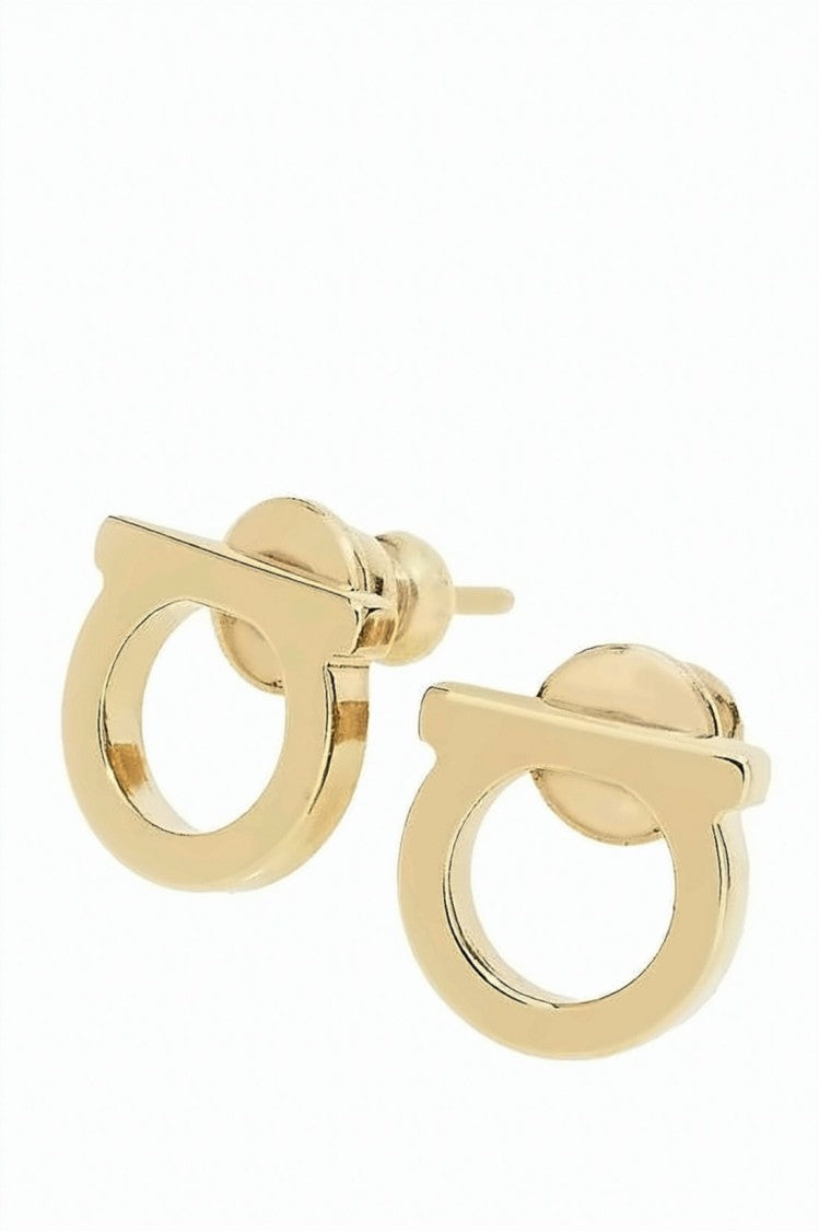 Salvatore Ferragamo Polished Brass Stud Earrings With Open Oval Design