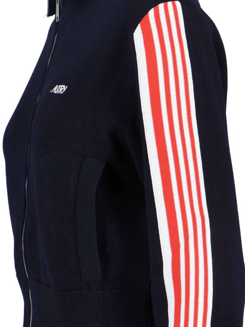 Autry Navy Viscose Blend Zip Sweatshirt