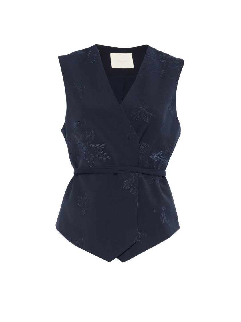 Twin-Set Blue Gilet Deep V-Neck Gilet