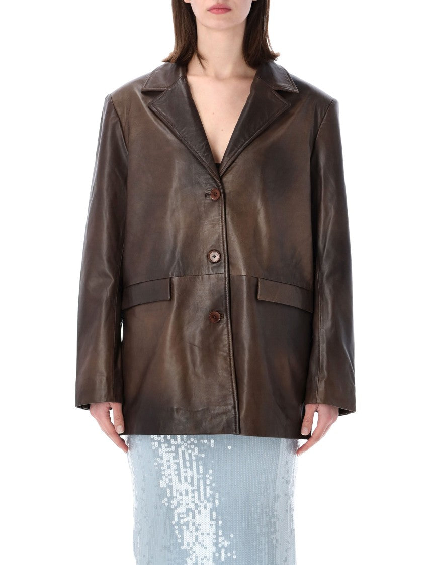 Rotate Oversized Dark Brown Leather Blazer