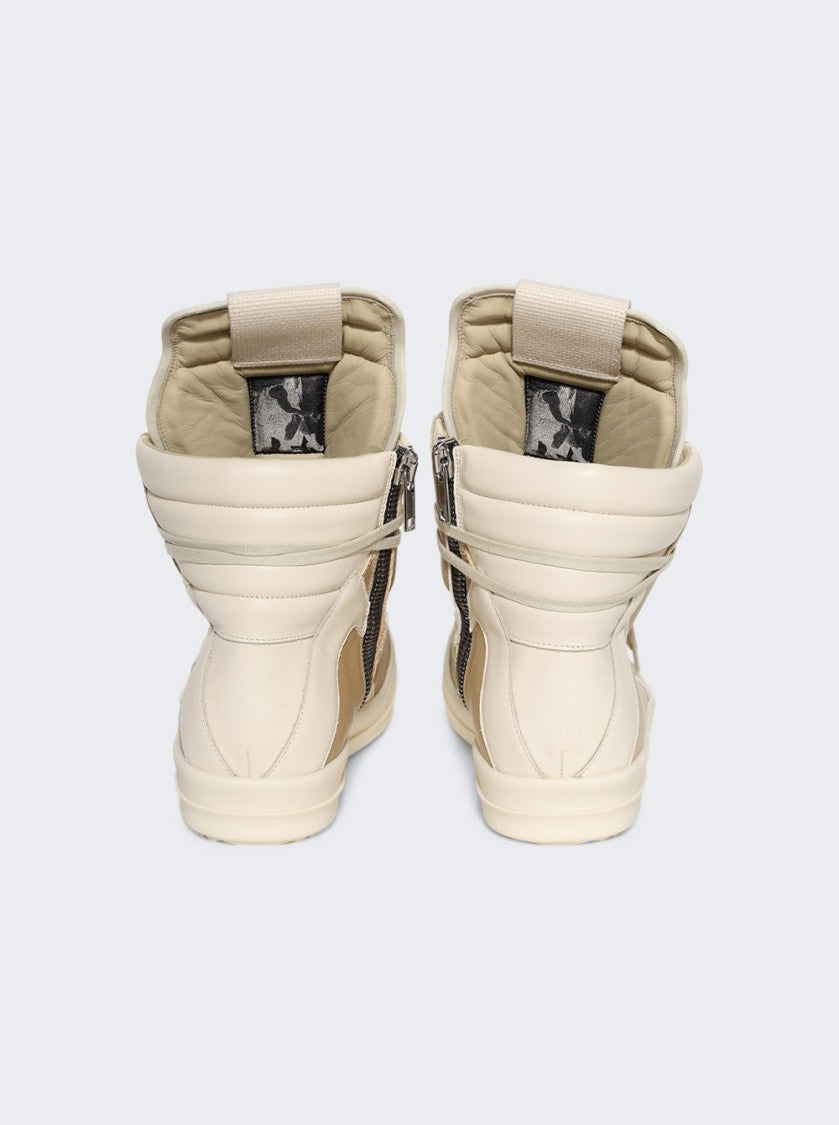 Rick Owens Hollywood Geobasket High Top Sneakers Parchment And Milk