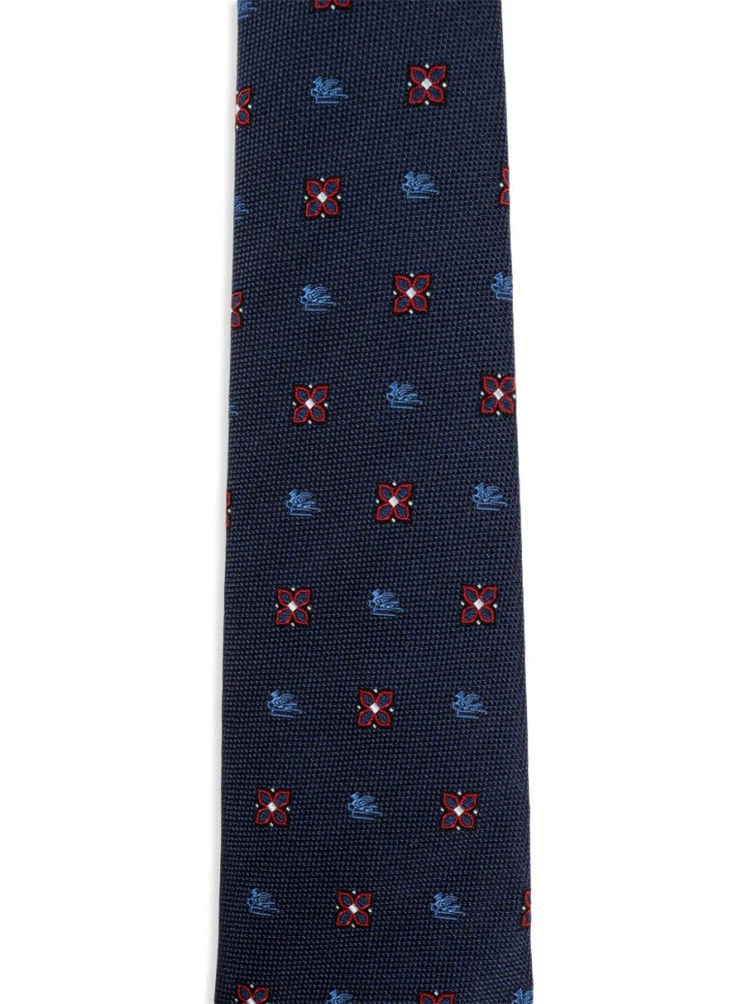 Etro Textured Silk Tie With Playful Floral Motifs