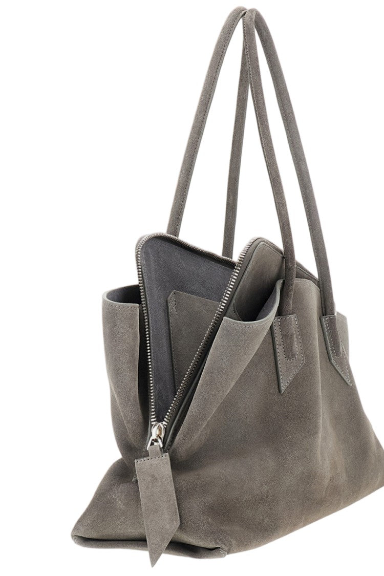 The Attico Asymmetrical Trapezoid Top Handle Bag In Brushed Suede