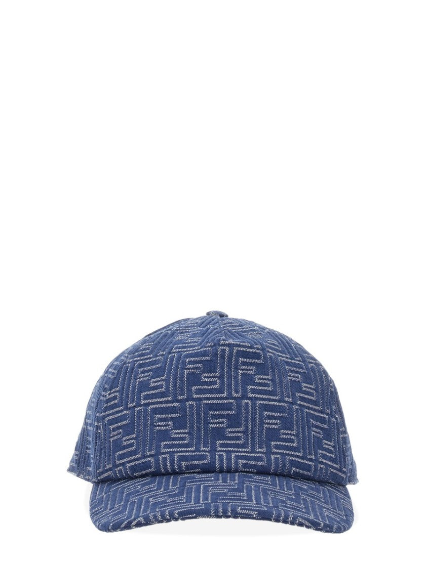 Fendi Denim Baseball Hat With Geometric Pattern