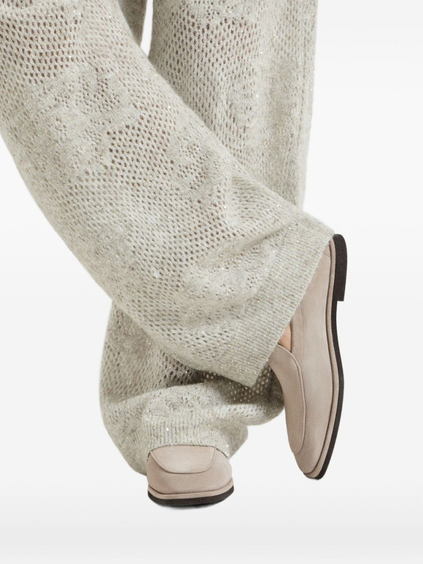 Brunello Cucinelli Suede Lace Contrast Trim Loafers