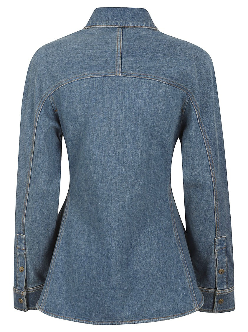 Burberry Fitted Denim Top With Peplum Hem