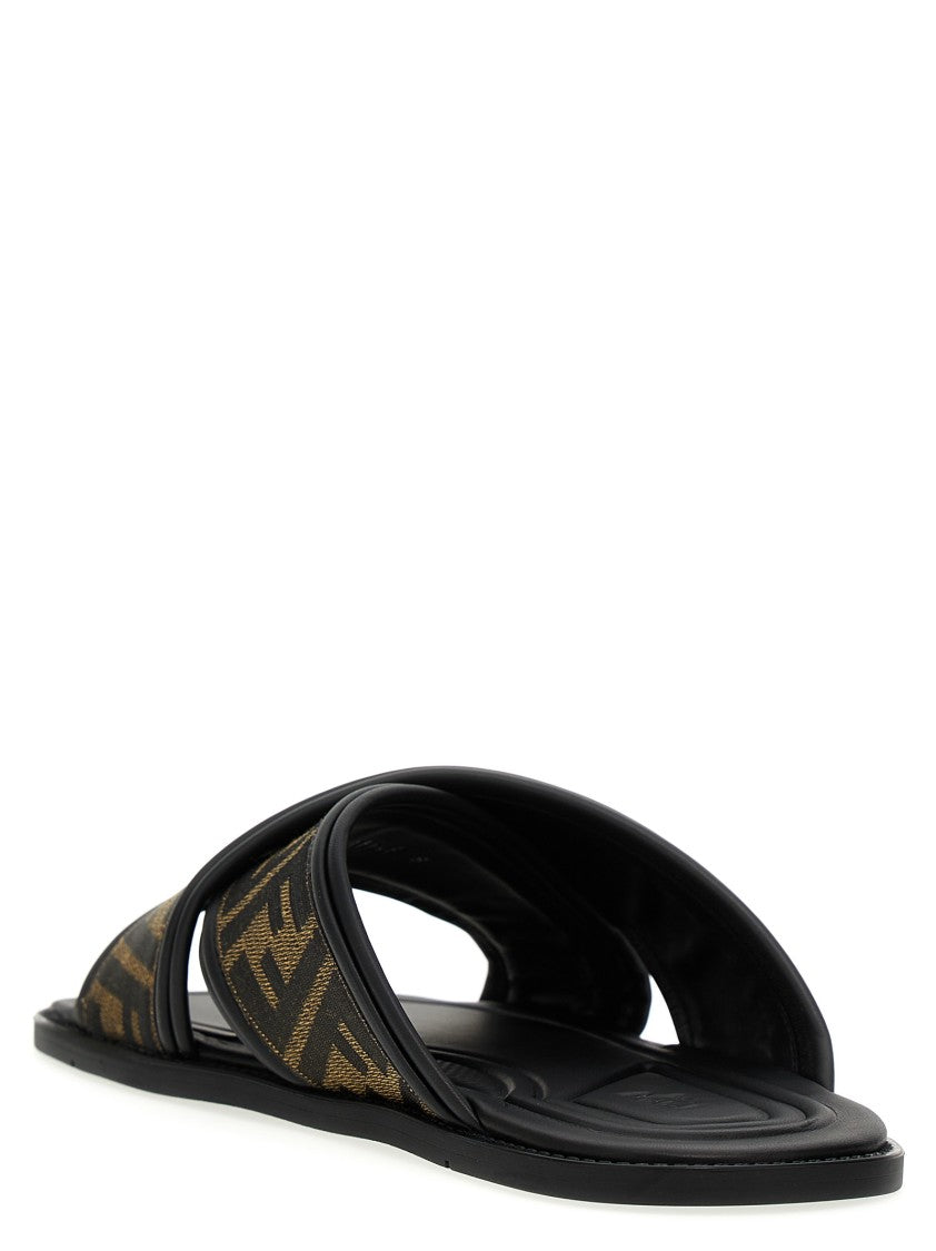 Fendi Double Crossed Band Logo Slides With Jacquard Ff Design