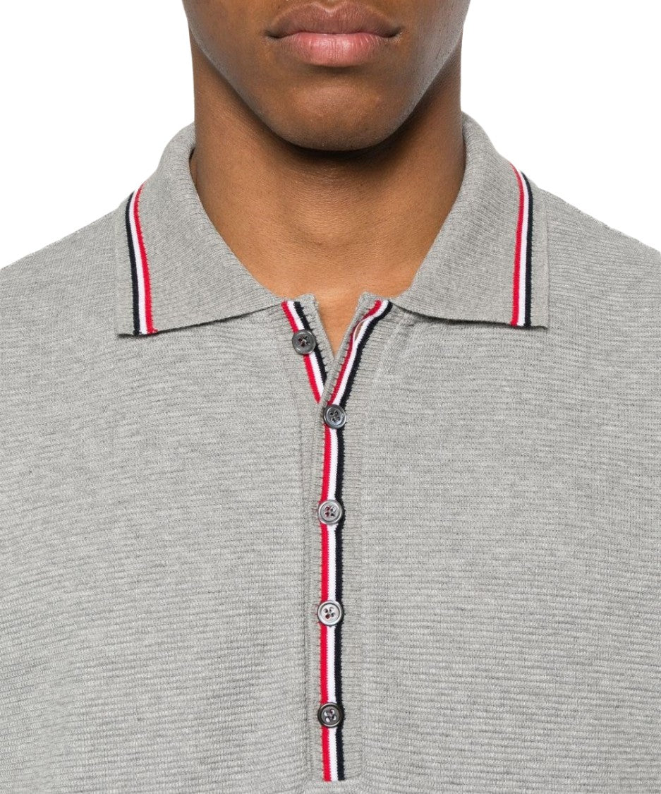 Thom Browne Grey Polo Shirt With Contrasting Striped Accents