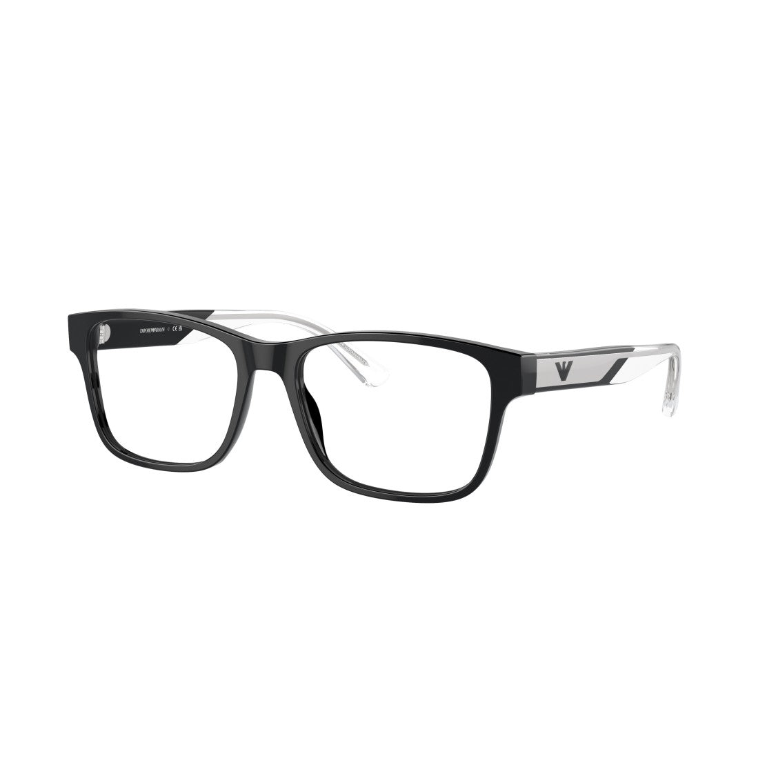 Emporio Armani 0Ea3239 Rectangular Black Acetate Eyeglasses With Transparent Temples