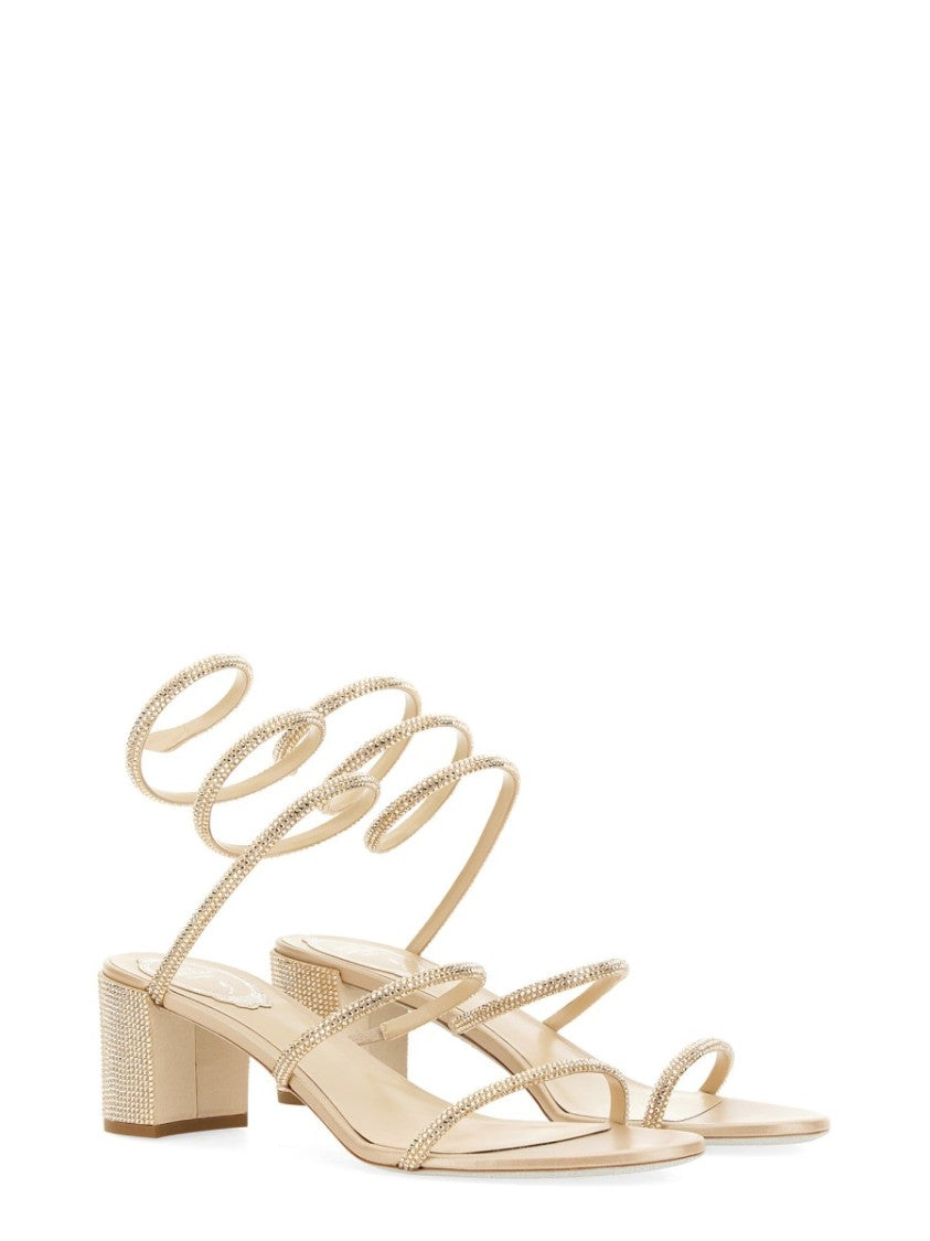 René Caovilla Cleo Block Heel Leather Sandals