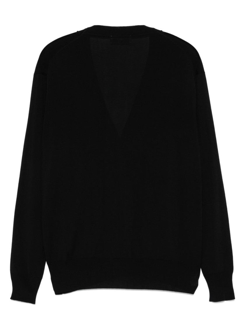 Lardini Deep V-Neck Black Sweater With Button-Down Front