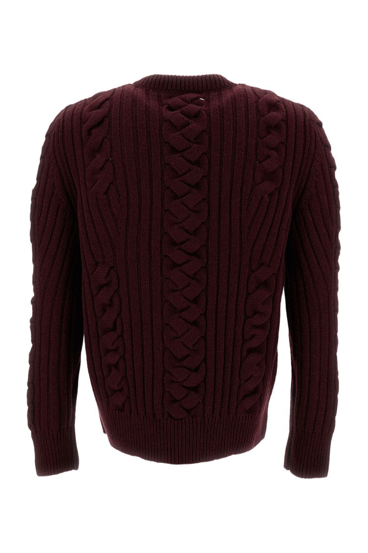 Alexander Mcqueen Burgundy Wool Sweater With Cable-Knit Pattern