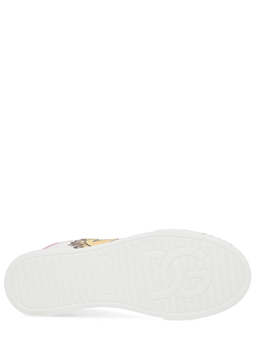 Dolce & Gabbana White Portofino Initials Heart Leather Sneakers