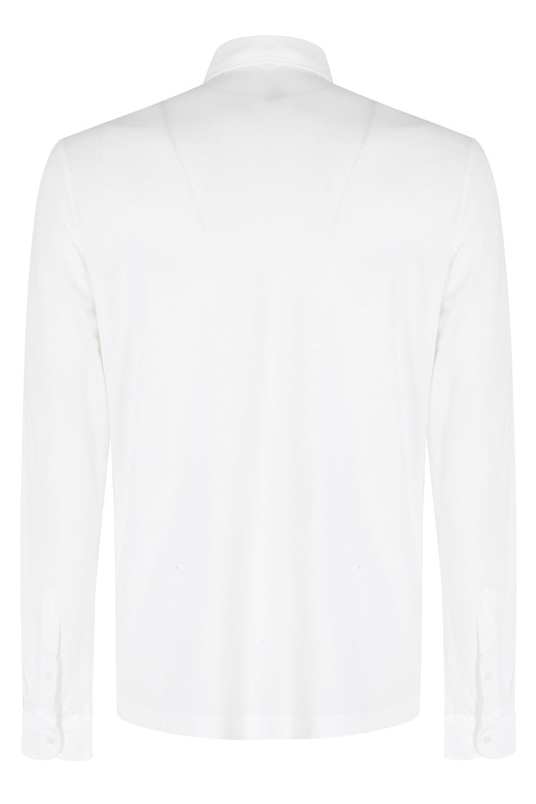 Filippo De Laurentiis White Ice Cotton Long-Sleeve Cotton Polo Shirt