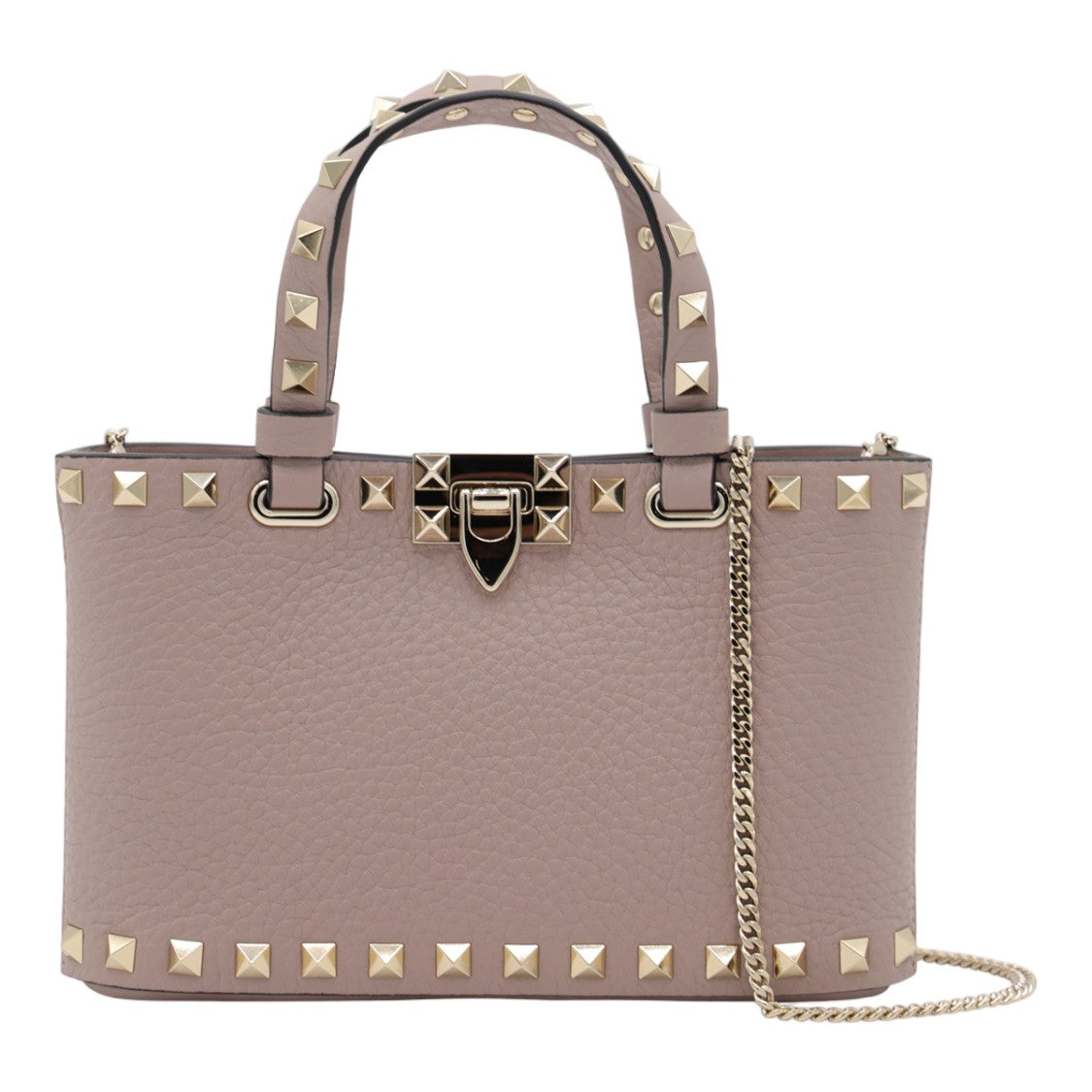 Valentino Garavani Structured Handbag With Gold-Tone Pyramid Studs And Dual Handles