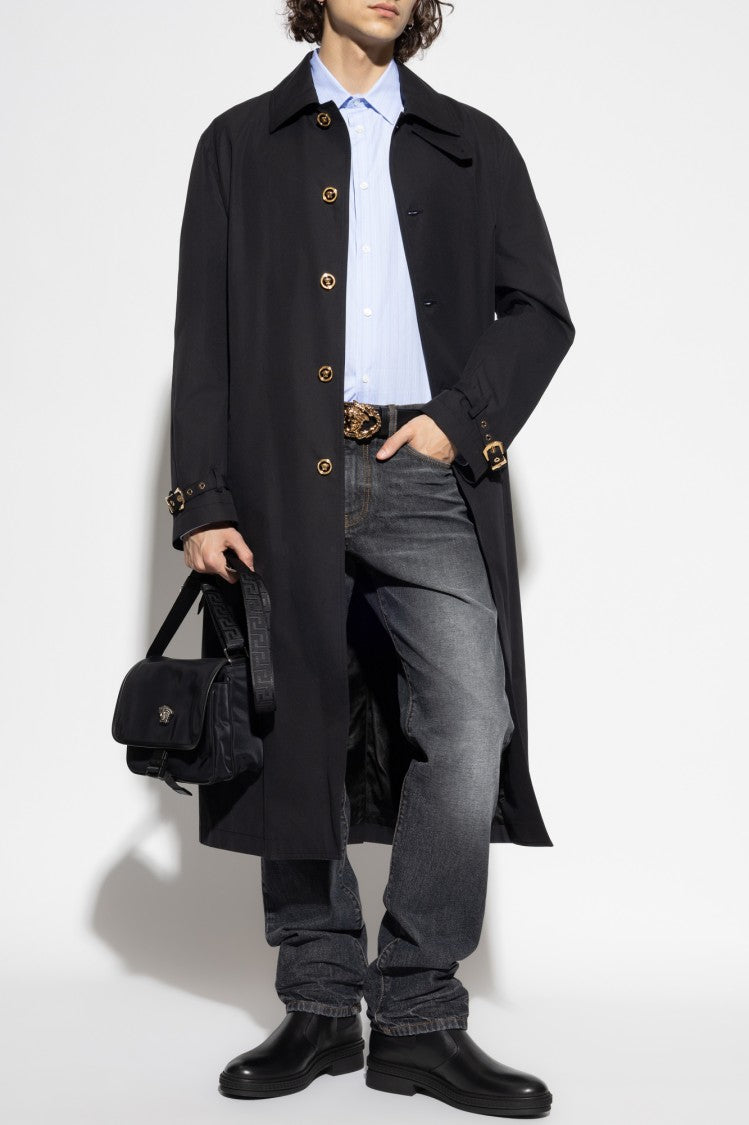 Versace Long Black Cotton Coat