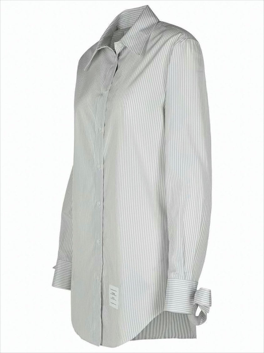Thom Browne Long-Sleeved Shirt With Vertical Stripes And Bow Cuffs