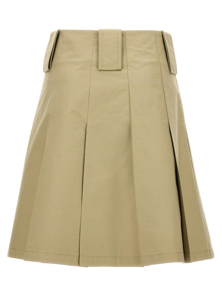 Burberry Pleated Cotton Skirt With Wallet Closure And Button Details