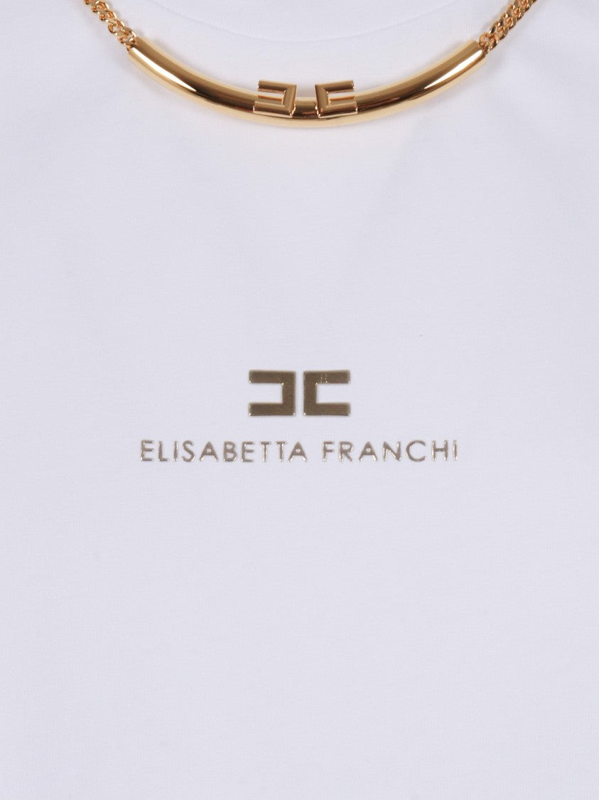 Elisabetta Franchi Short-Sleeve Cotton Top With Decorative Chain Detail