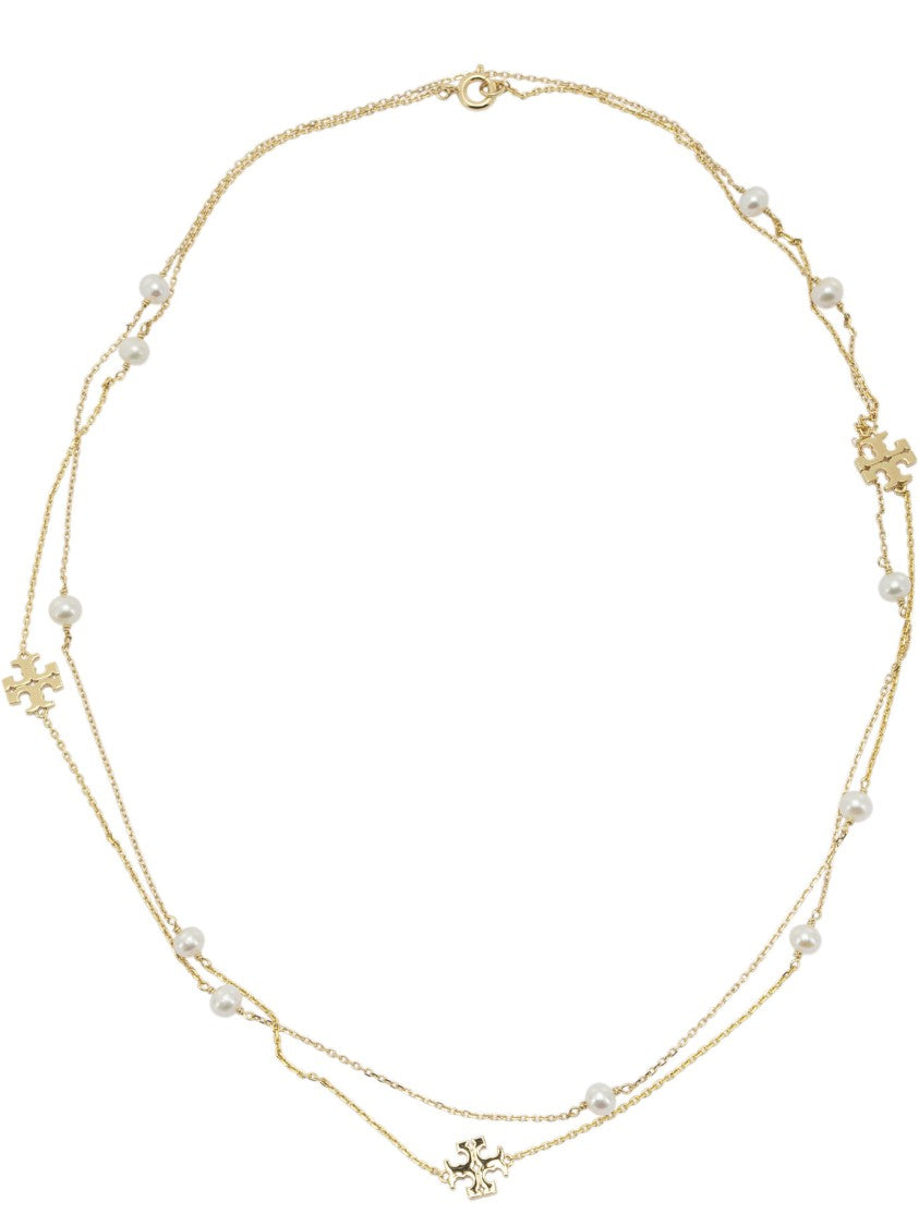 Tory Burch Double-Layered Gold Necklace With Cultured Pearls