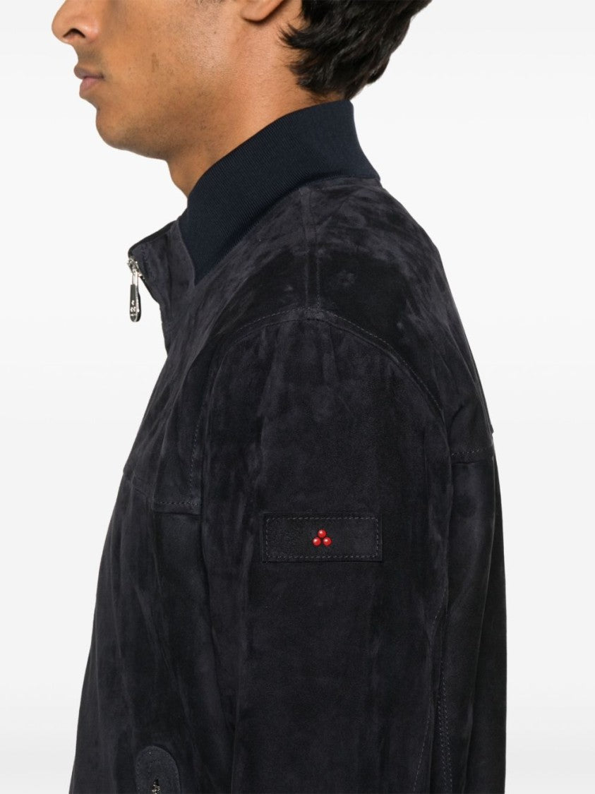 Peuterey Navy Blue Suede Bomber Jacket