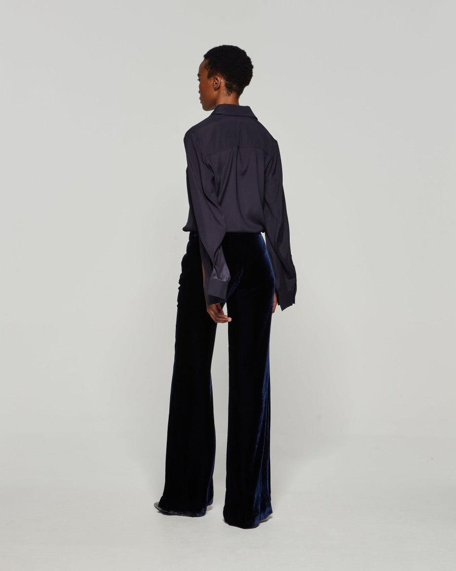 Serena Bute Velvet Flare Trouser - Navy