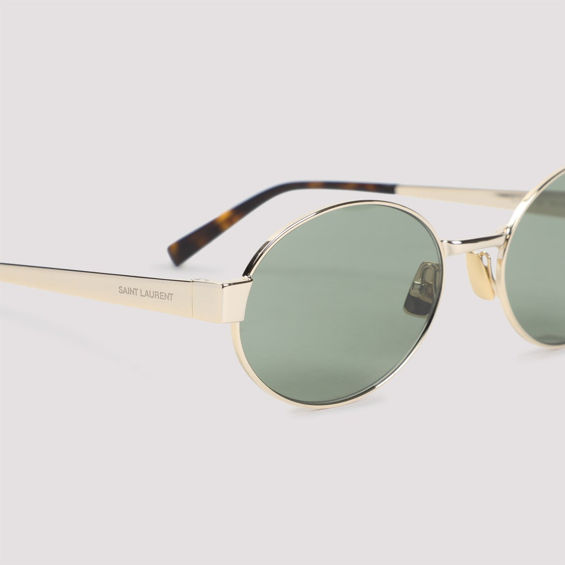 Saint Laurent Gold-Tone Metallic Sunglasses With Oval Green Lenses
