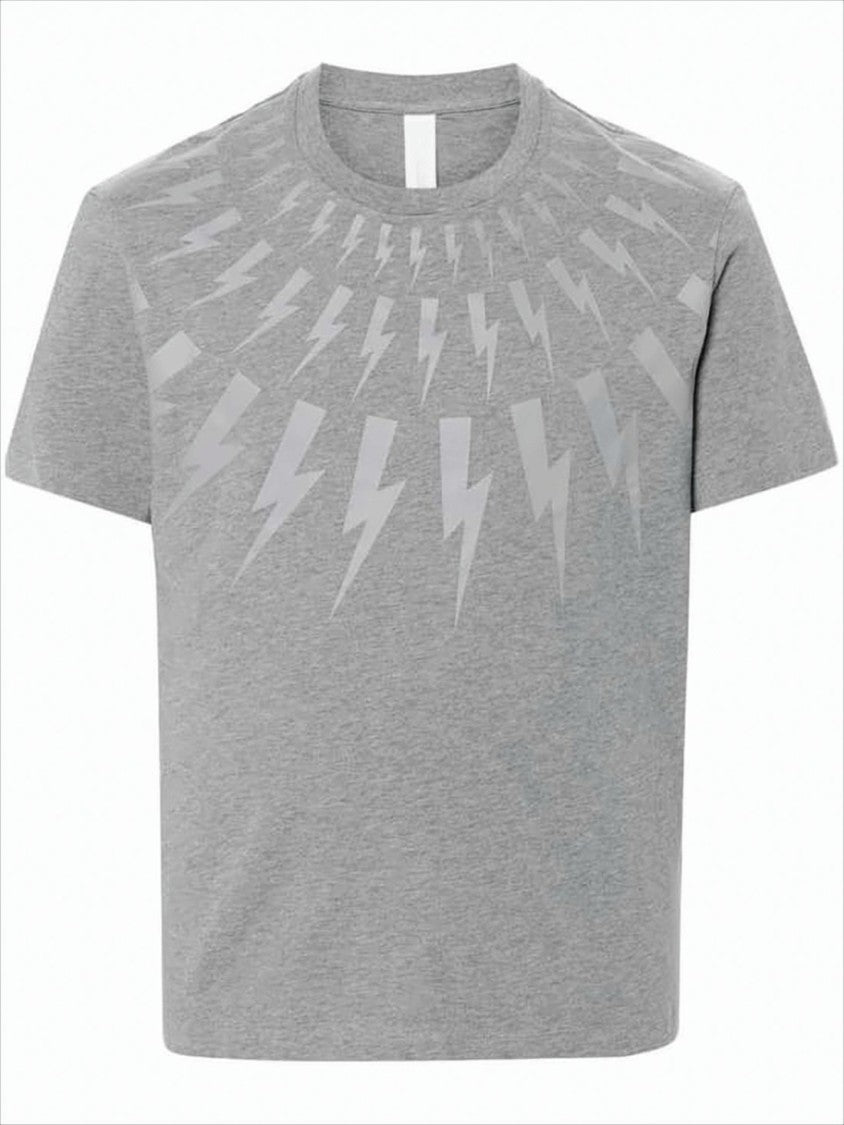 Neil Barrett Short-Sleeve Grey T-Shirt With Lightning Bolt Motif