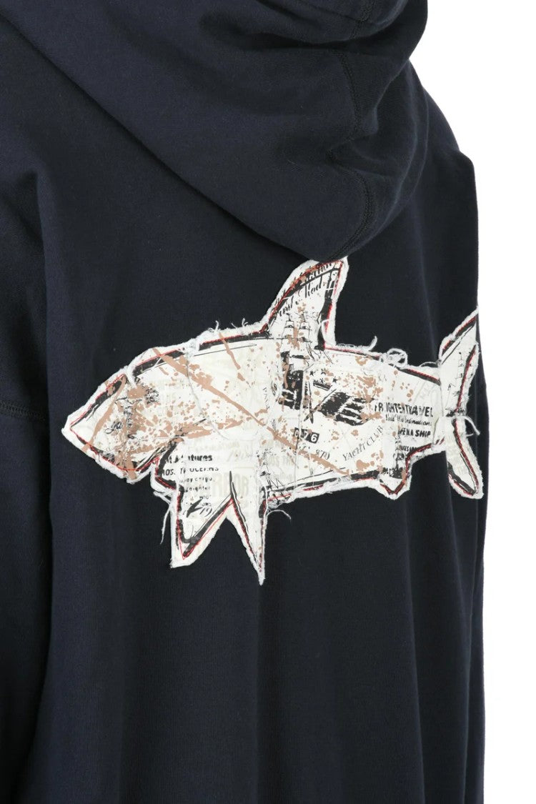Paul & Shark Cropped Grey Hoodie With Contrasting Drawstrings