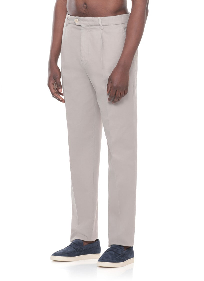 Brunello Cucinelli Beige Button Zip Cotton Chino Pants