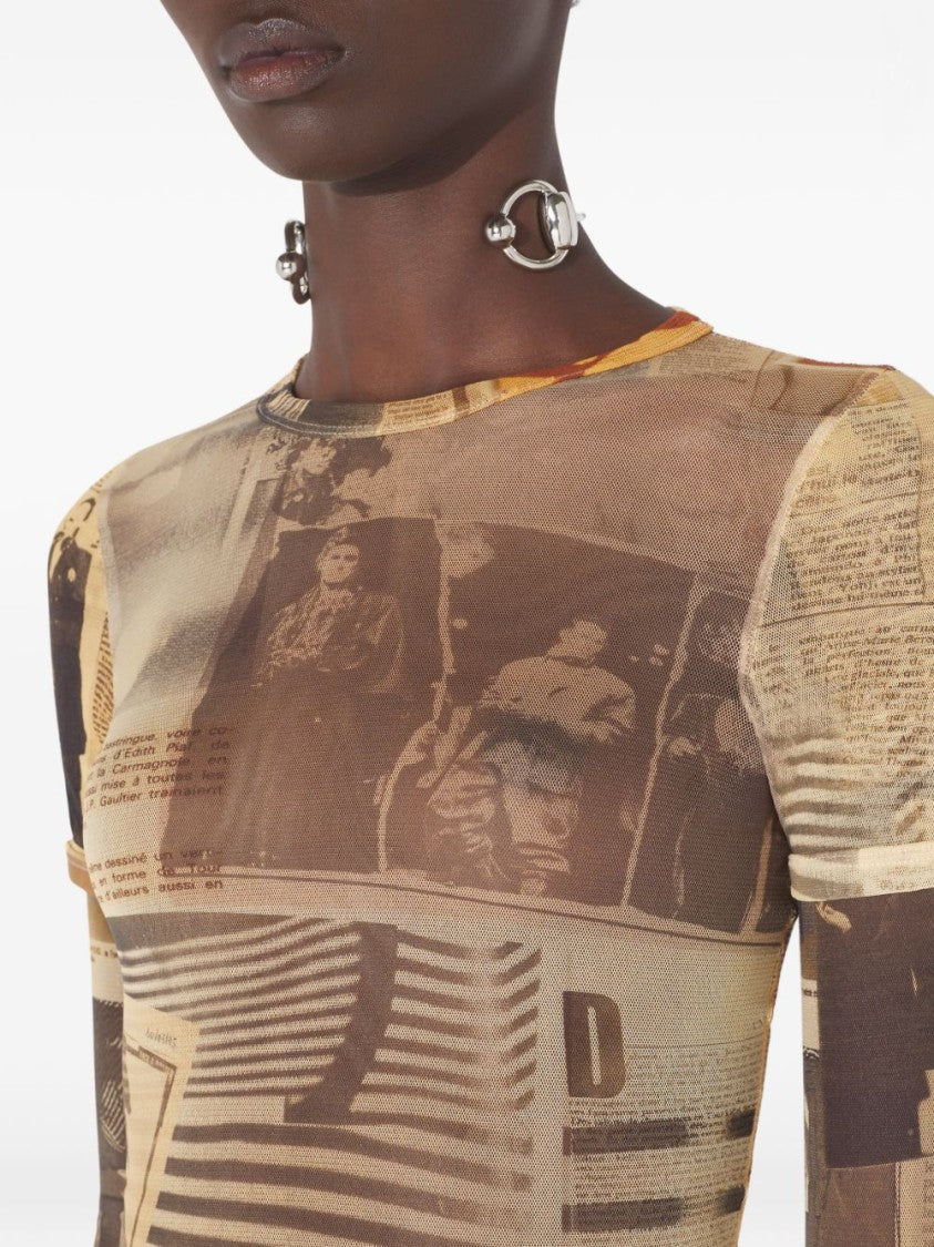 Jean Paul Gaultier Semi-Sheer Long-Sleeved Top With Artistic Collage Print