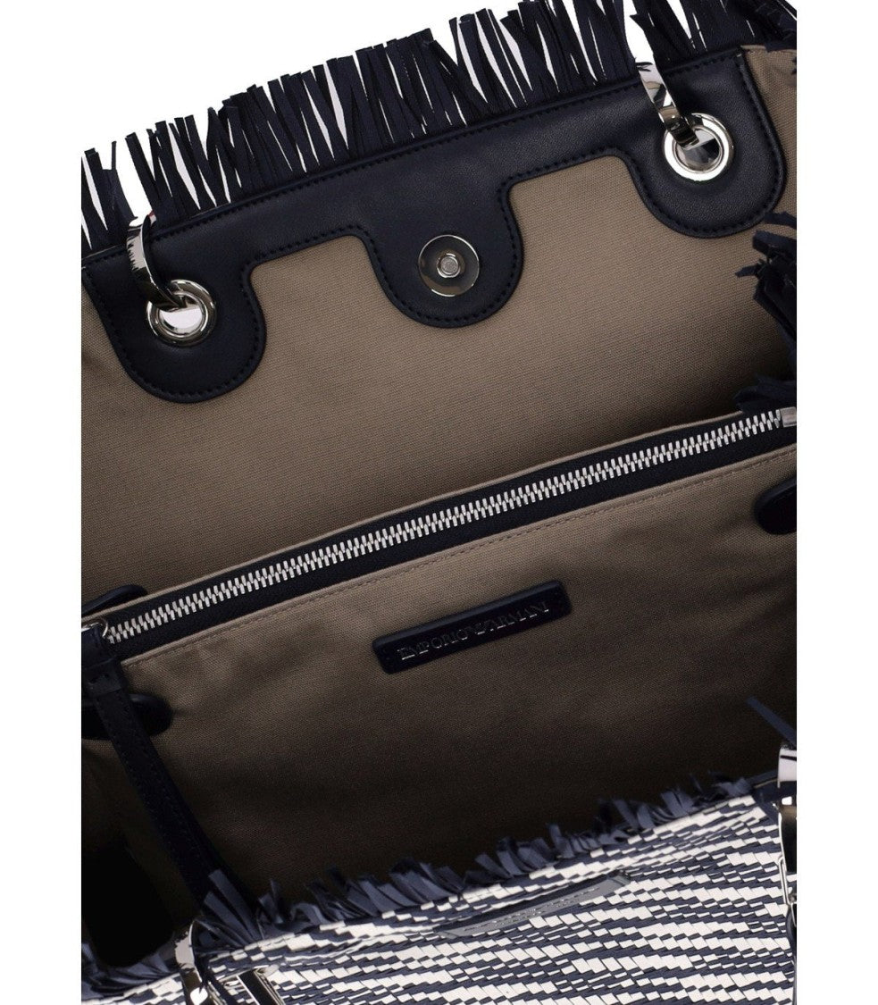 Emporio Armani Myea Blue And White Medium Shopping Bag