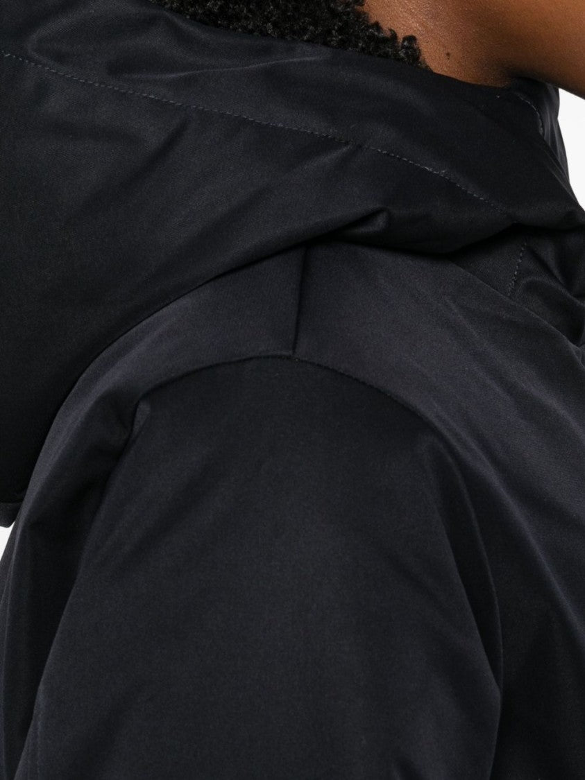 Save The Duck Mid-Length Black Coat With Adjustable Hood