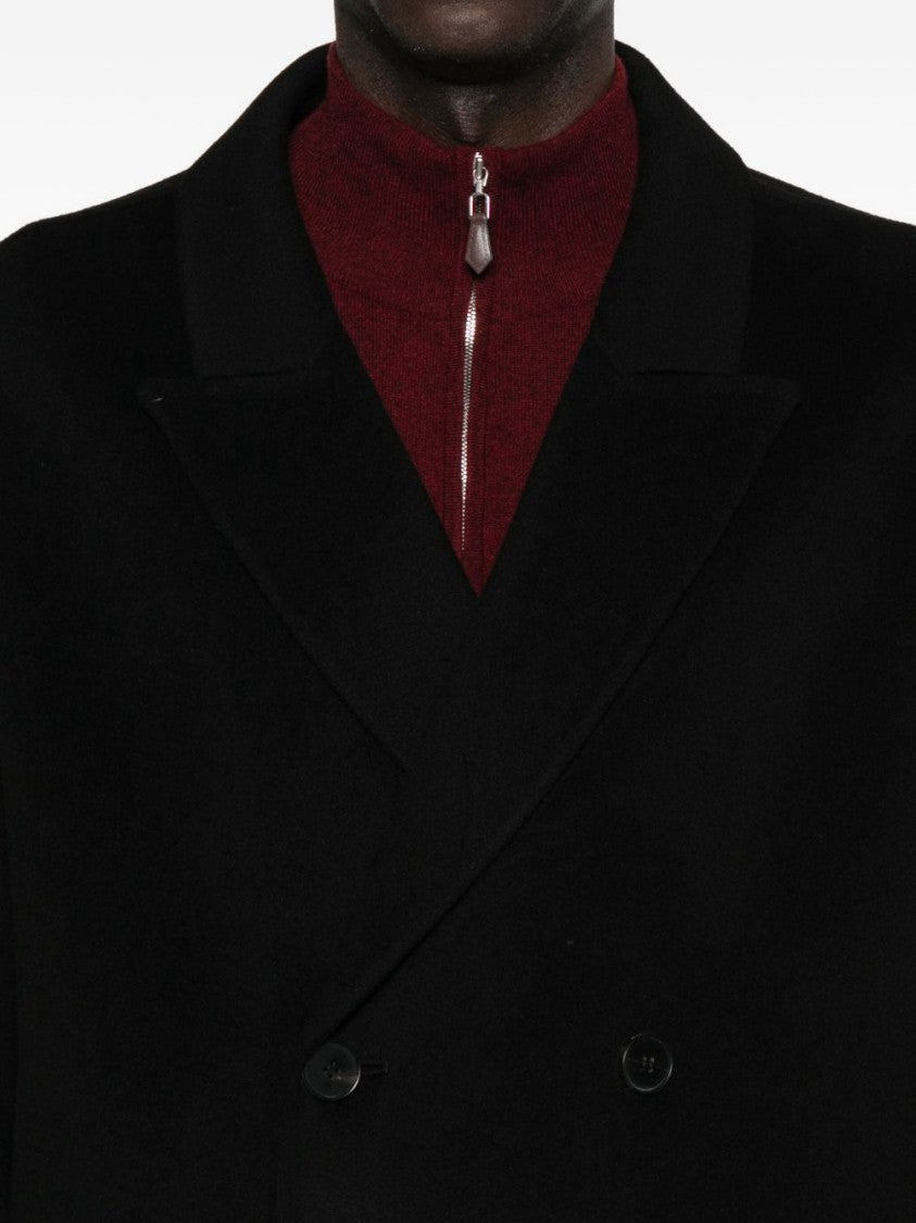 Amaranto Long Double-Breasted Coat With Notched Lapel