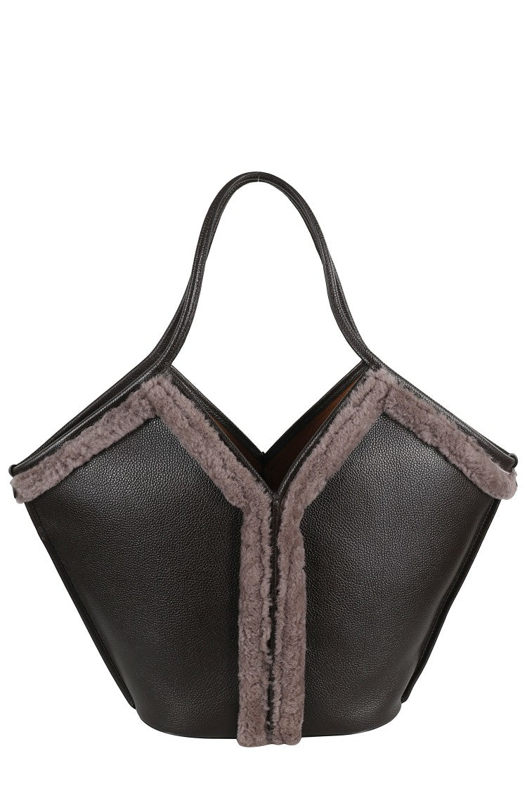 Hereu Calella Shearling Trimmed Leather Shoulder Bag