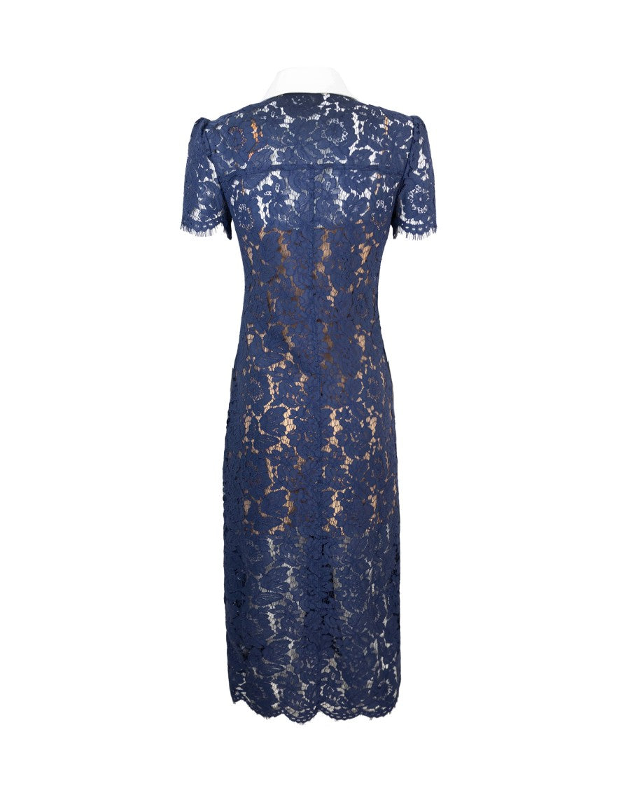 Self-Portrait Navy Lace Midi Dress With Contrast Collar