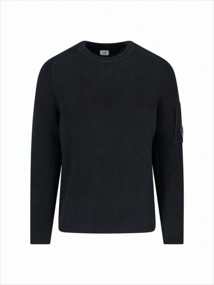 C.P. Company Ribbed Knit Sweater With Patch Pocket And Logo Detail