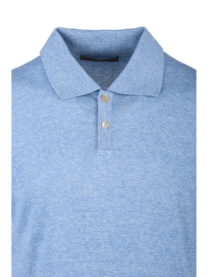 Daniele Fiesoli Light Blue Knit Linen-Blend Polo Shirt