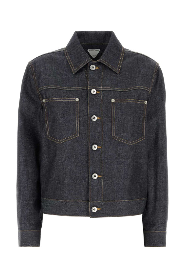 Bottega Veneta Structured Black Denim Jacket With Contrasting Stitching