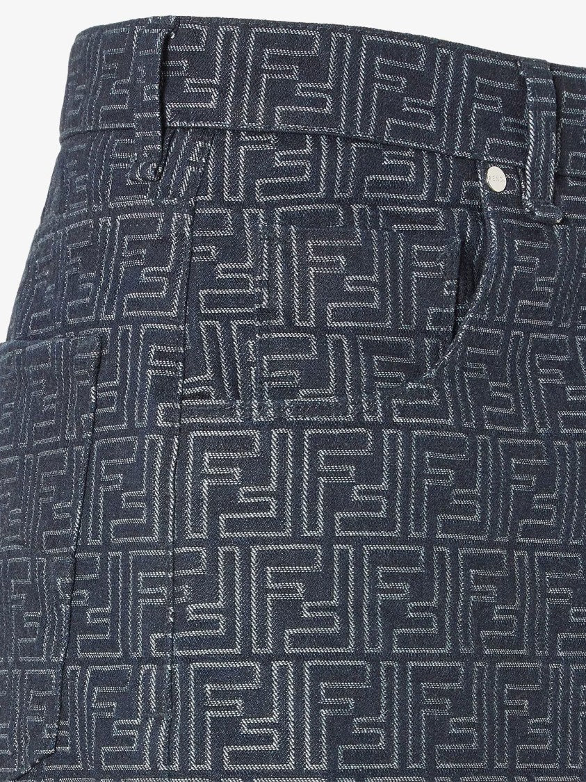 Fendi Geometric Patterned Black Five-Pocket Shorts