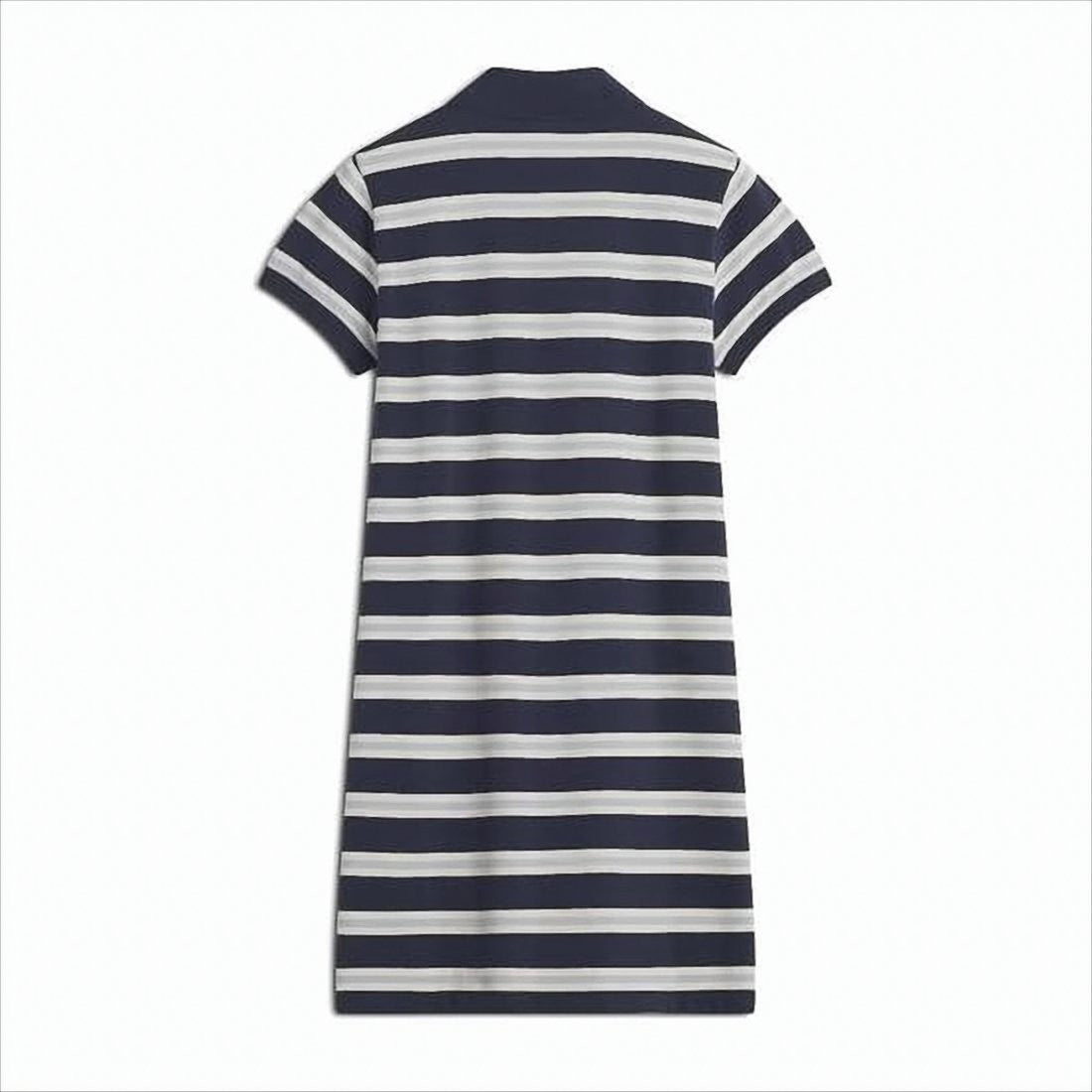 Maison Kitsuné Horizontal Striped Midi Dress With Polo Collar And Embroidered Logo