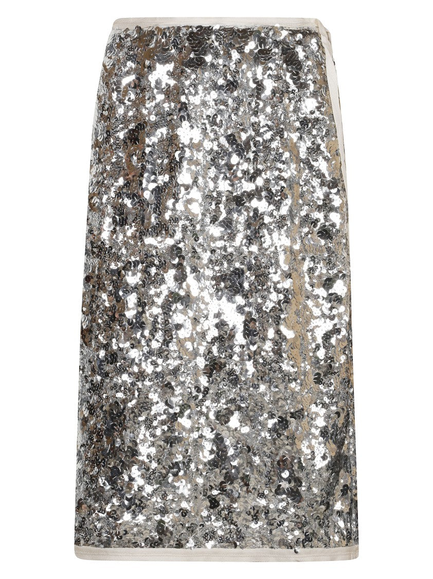 Prada Sequined Silver Skirt With Silhouette